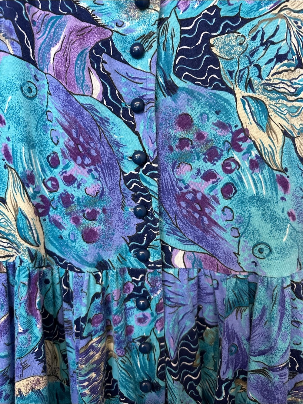 vintage 1980s Lanz Originals fish print midi blue purple dress size large - Picture 2 of 12